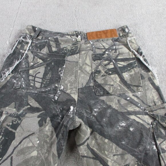 KGYA Camo Pants Womens Small Boyfriend Cargo Y2K Baggy Utility AOP Straight Leg - Picture 4 of 13